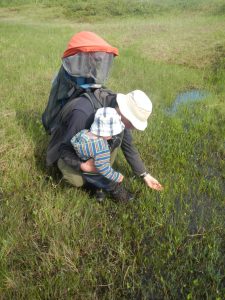 The little hiker's trousers are being cleaned up